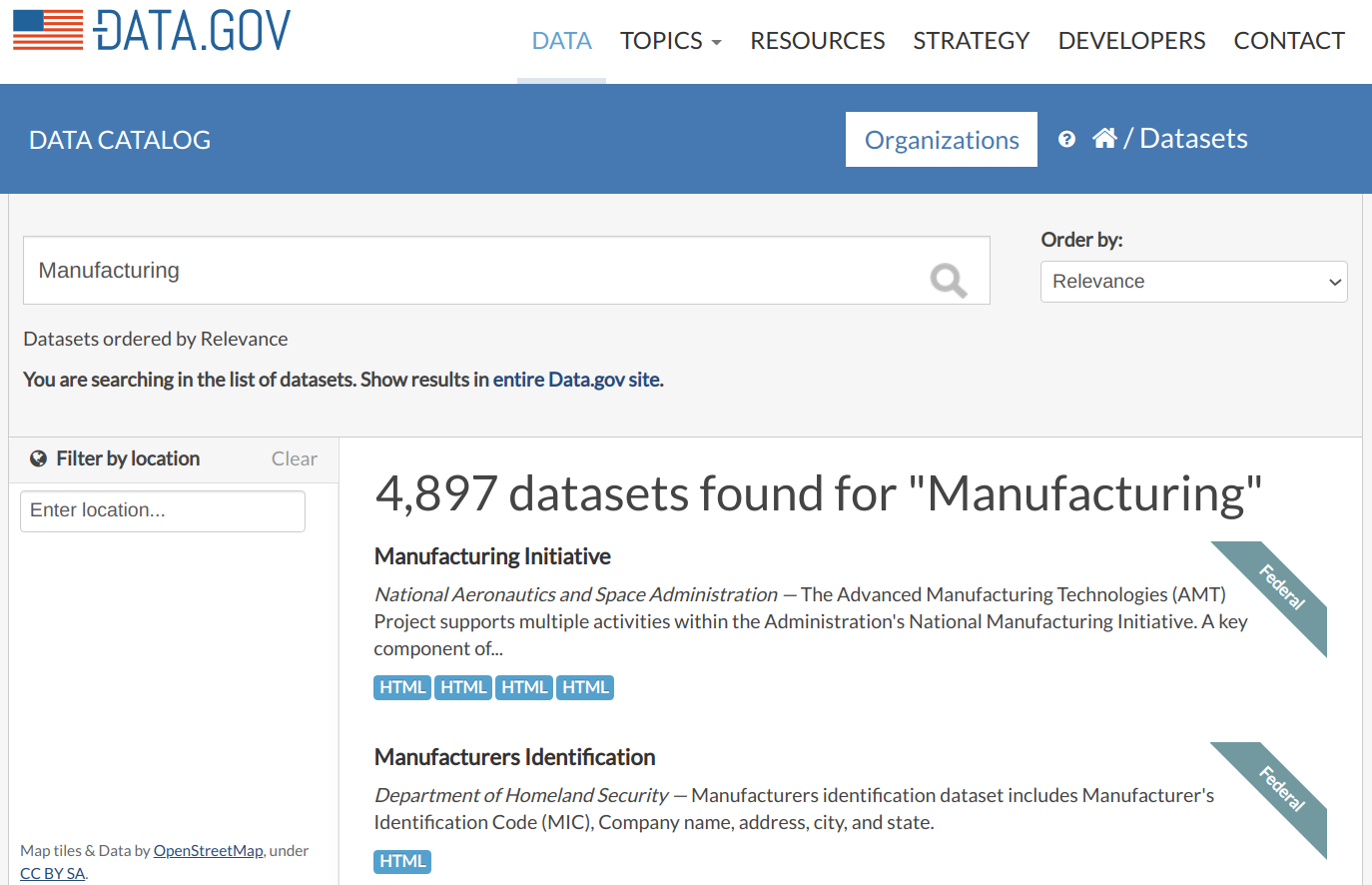 The data.gov portal for government data