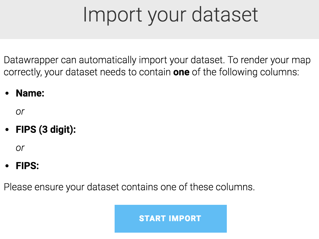 Second step on the data import screen