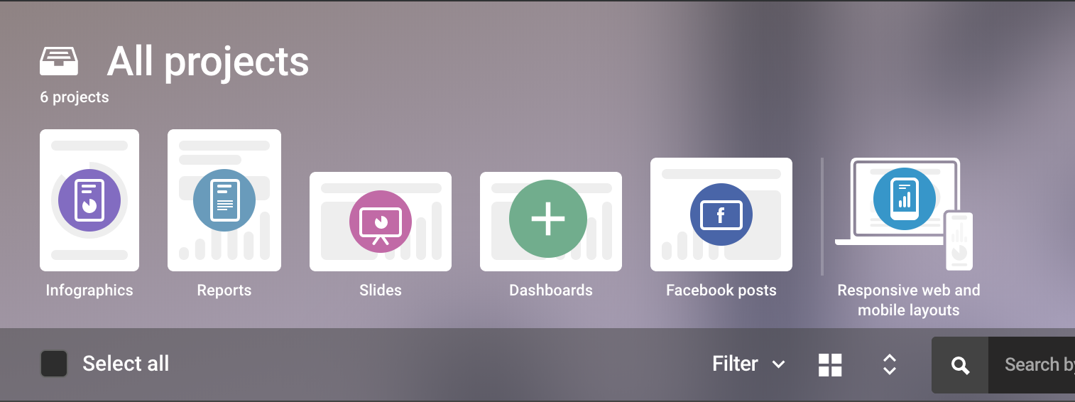Infogram&rsquo;s dashboard view
