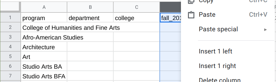 Adding columns to Google Sheets